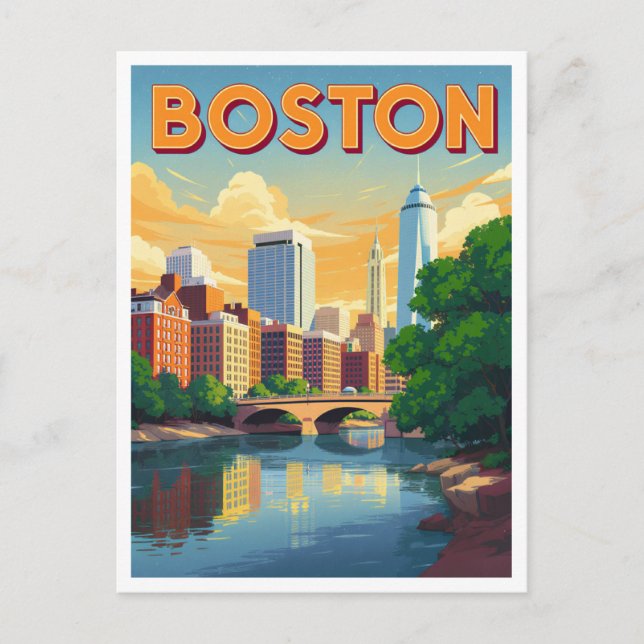 Carte Postale Boston Massachusetts Cityscape Vintage Art (Devant)
