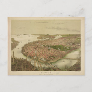 Carte Postale Boston Massachusetts en 1877 Vue à vol d'oiseau du