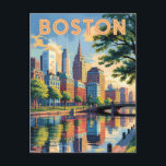 Carte Postale Boston Massachusetts Skyline Travel Art Vintage<br><div class="desc">Design de voyage vectoriel rétro de Boston. Depuis la promenade du Freedom Trail et la découverte de Fenway Park jusqu'à la cuisine du North End,  Boston offre un riche mélange de culture,  d'histoire et de charme.</div>