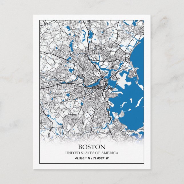 Carte Postale Boston Massachusetts USA Travel City Map (Devant)