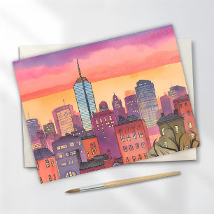 Carte Postale Boston North End   Aquarelle MA Paysage Urbain