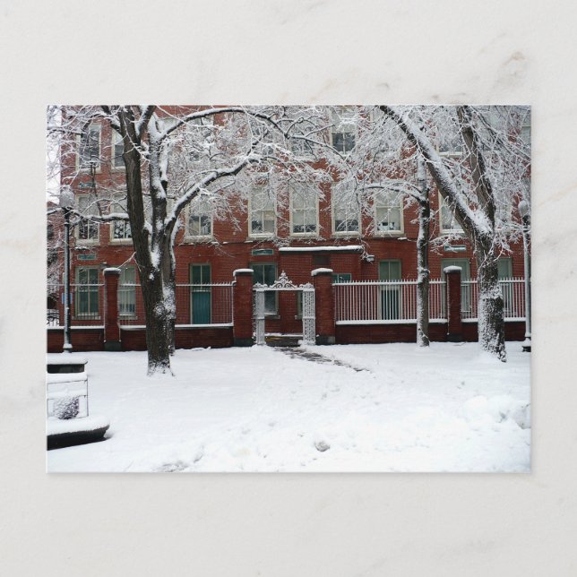 Carte Postale Boston Red School House en hiver Neige blanche (Devant)