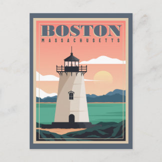 Carte Postale Boston Skyline & Lighthouse | Massachusetts