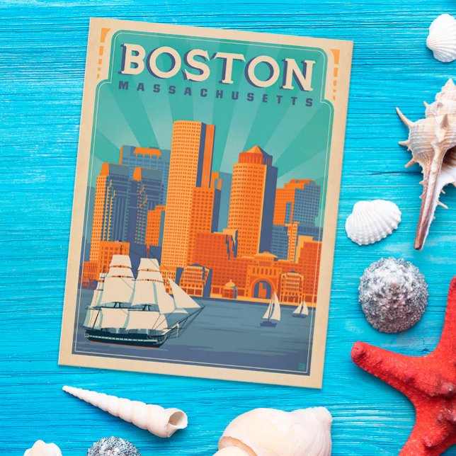 Carte Postale Boston Skyline & Sailboats | Massachusetts (Postcard on table)