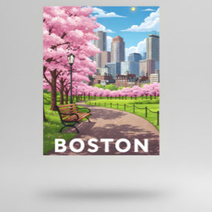 Carte Postale Boston skyline sous fleurs de cerisiers en fleurs