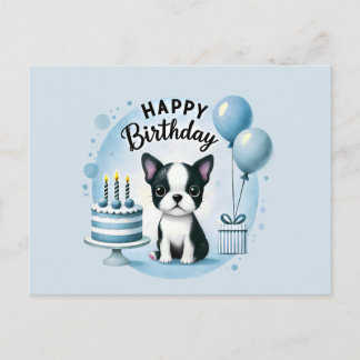 Carte Postale Boston Terrier Birthday Postc– Cute Dog Greeting C