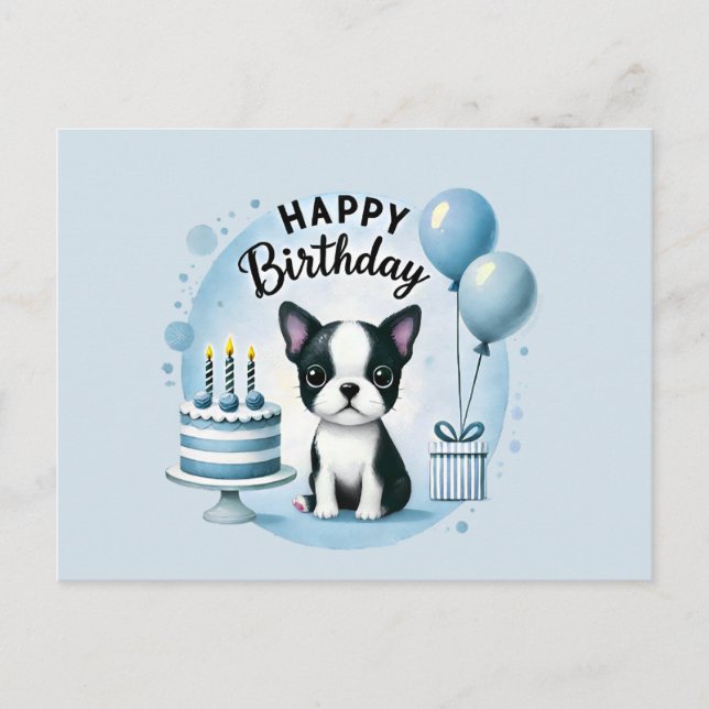 Carte Postale Boston Terrier Birthday Postc– Cute Dog Greeting C (Devant)