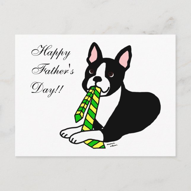 Carte Postale Boston Terrier Daddy avec Cravate 1 (Devant)