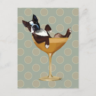 Carte Postale Boston Terrier en verre à cocktail
