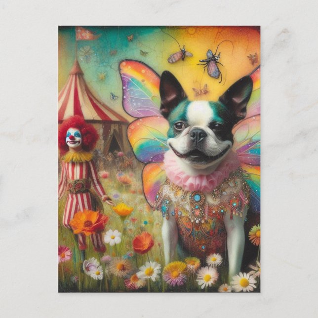 Carte Postale Boston Terrier Fairy Circus Clown (Devant)
