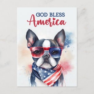 Carte postale Boston Terrier, God Bless America