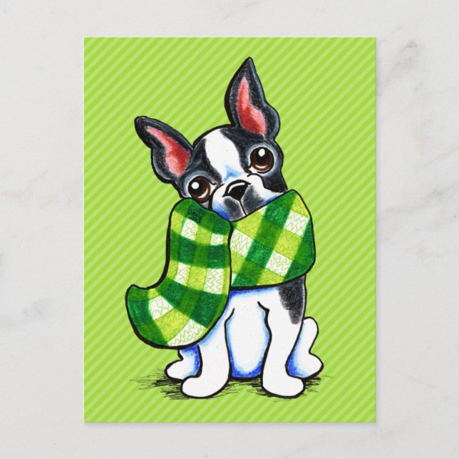 Carte Postale Boston Terrier Plaid Scarf Winter (Devant)