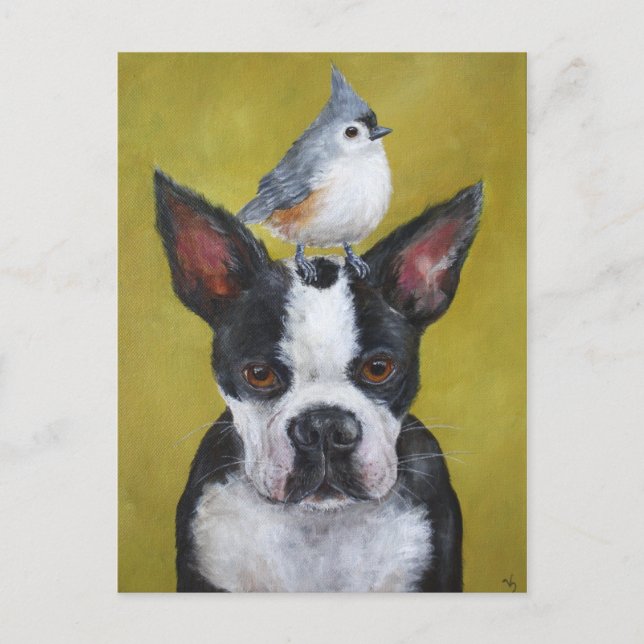 Carte postale Boston Terrier & titmouse (Devant)