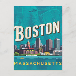Carte Postale Boston, Vue de la ville de Boston Massachusetts av