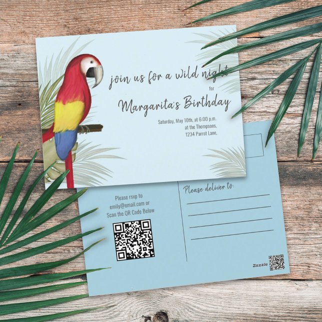 Carte Postale Botanical Wild Birthday Bird QR Code Social Media  (Créateur téléchargé)