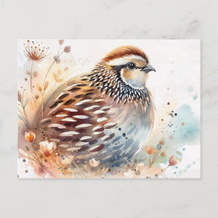 Carte Postale Botanique à l'aquarelle de caille