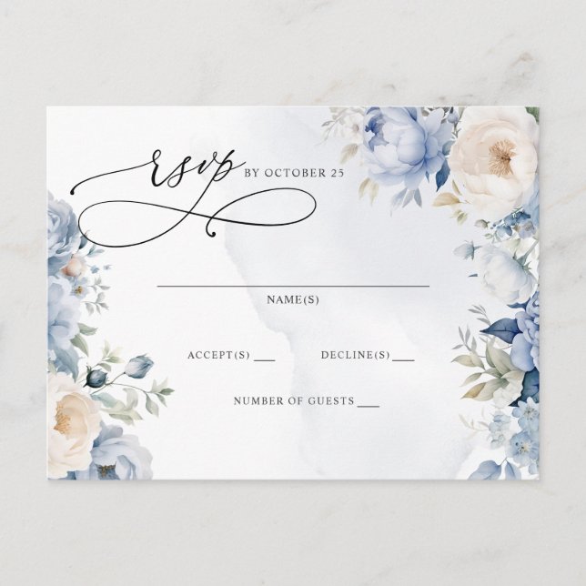 Carte Postale Botanique Dusty Blue Floral Wedding RSVP (Devant)