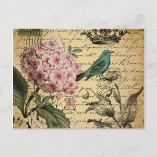 Carte Postale botanique français d'oiseau d'hortensia de