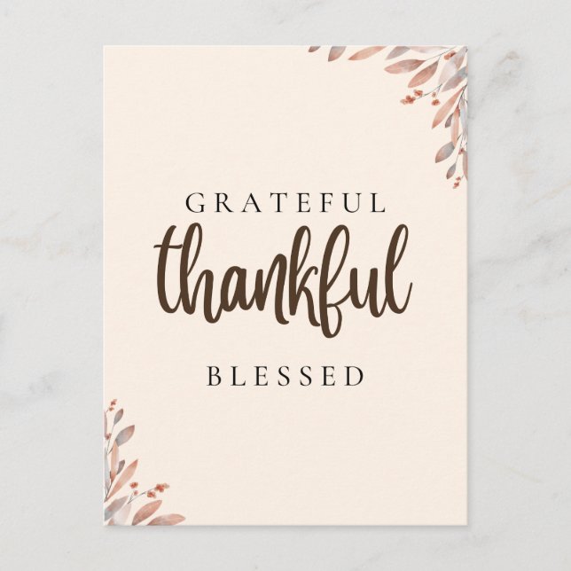 Carte Postale Botanique Grateful Thankful Blessed (Devant)