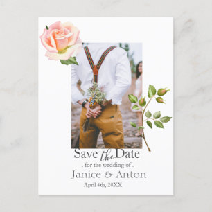 Carte Postale Botanique rose vif Enregistrer la date Photo Code