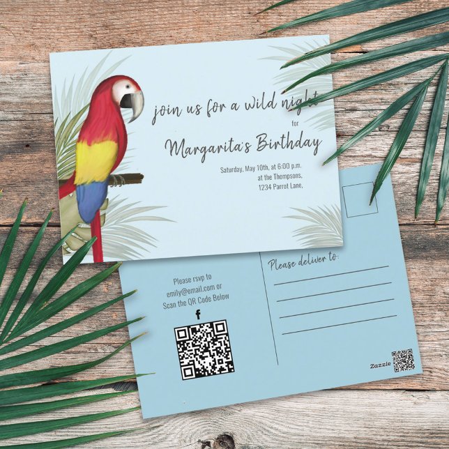 Carte Postale Botanique sauvage Birthday Bird QR Code Médias soc (Créateur téléchargé)