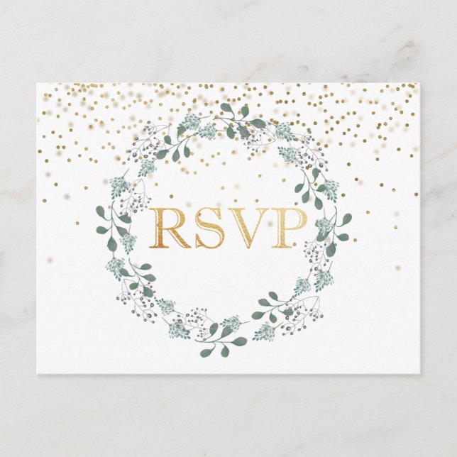 Carte Postale Botanique Verdure RSVP Mariage Frame Or Postcar (Devant)
