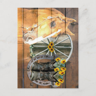 Carte Postale Bottes de cow-boy de la roue Western Horse Wagon