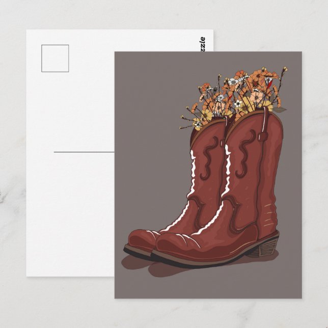 Carte Postale Bottes de cowboy avec fleurs sauvages (Devant / Derrière)