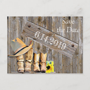Carte Postale Bottes de Cowboy et Tournesols Enregistrer la Date