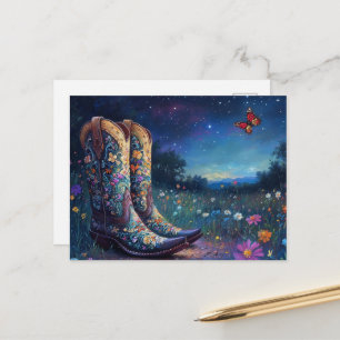 Carte Postale Bottes de cowboy florales dans la prairie