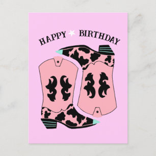 Carte Postale Bottes de cowgirl occidentales rose pour anniversa
