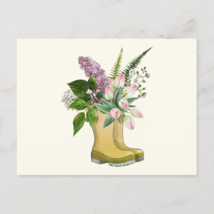 Carte Postale Bottes de jardin avec tulipe et fleurs Lilac