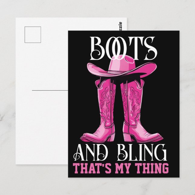 Carte Postale Bottes roses et bling c'est mon truc (Devant / Derrière)