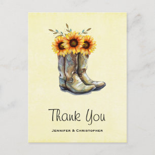 Carte Postale Bottes rustiques Cowboy avec Merci de tournesol