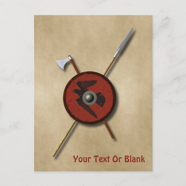 Carte Postale Bouclier Et Armes De Corbeau Viking (Devant)