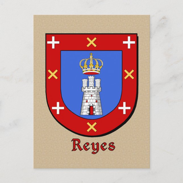 Carte Postale Bouclier héraldique de la famille Reyes (Devant)