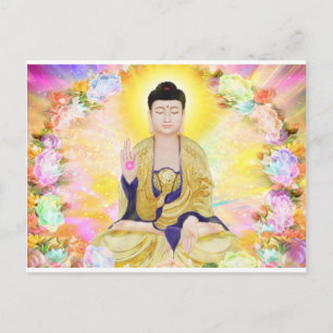Carte Postale Bouddha a entouré par des fleurs