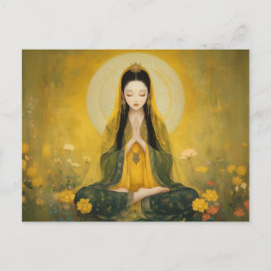 Carte Postale Bouddha déesse Tara jaune portrait doré art