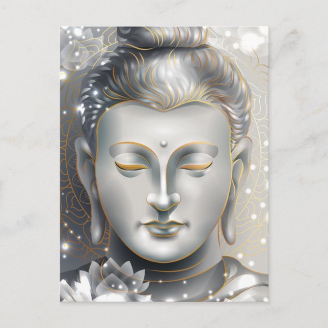 Carte Postale Bouddha en argent et or Lotus (Devant)