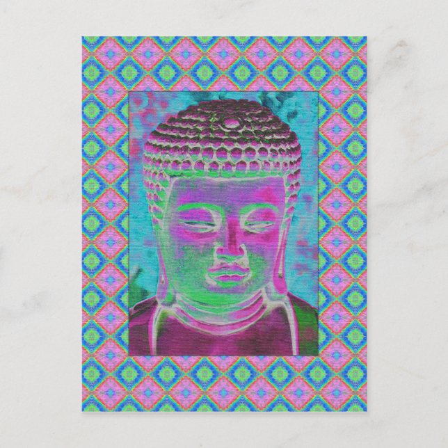 Carte Postale Bouddha Pop en Magenta et Turquoise (Devant)