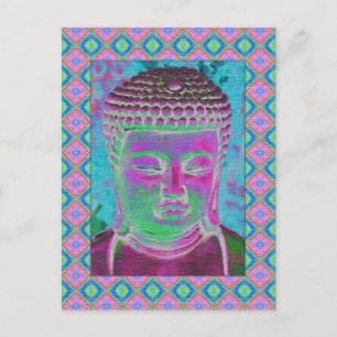Carte Postale Bouddha Pop en Magenta et Turquoise