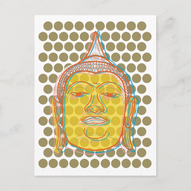 Carte Postale Bouddha tête visage Jaune Décalage des points de p (Devant)