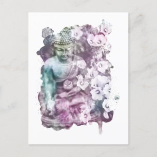 Carte Postale *~* Bouddha Zen Abstrait Méditate Pastel Floral