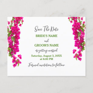 Carte Postale Bougainvillea tropical vert fuchsia mariage