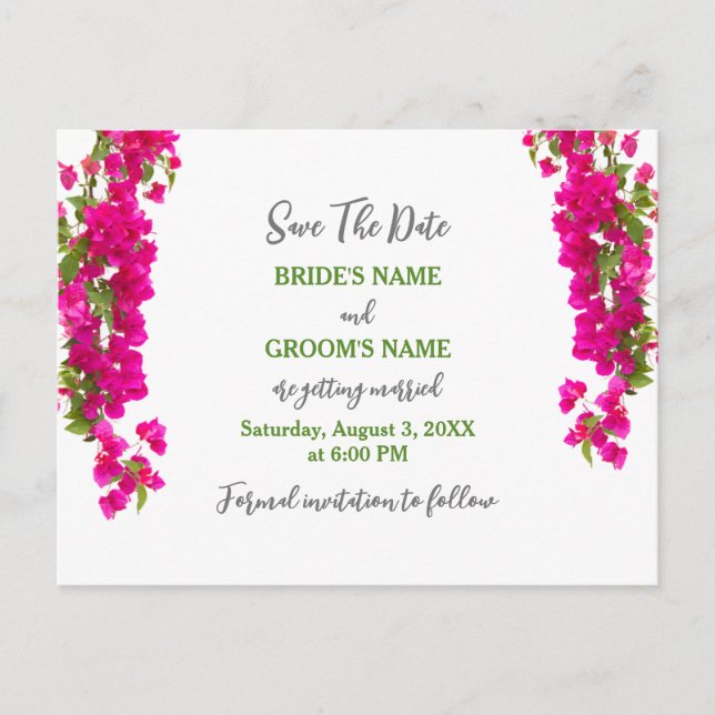 Carte Postale Bougainvillea tropical vert fuchsia mariage (Devant)