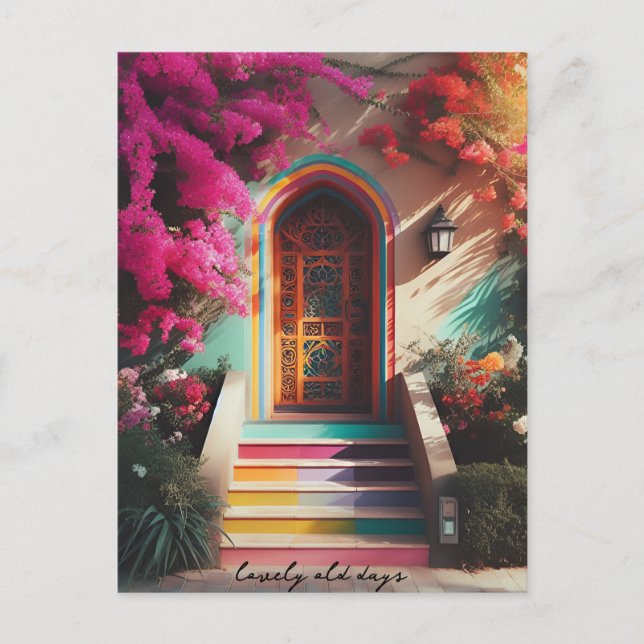 Carte Postale bougainvillier fleurs retro tourné (Devant)