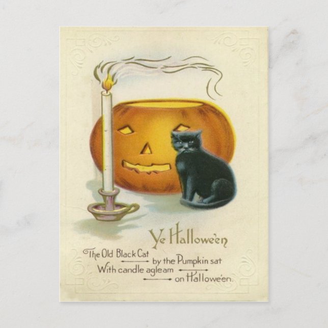 Carte Postale Bougie de chat noir de Jack-o'-lantern (Devant)