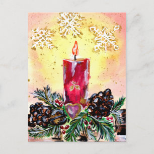 Carte Postale Bougie de Noël et flocons de neige