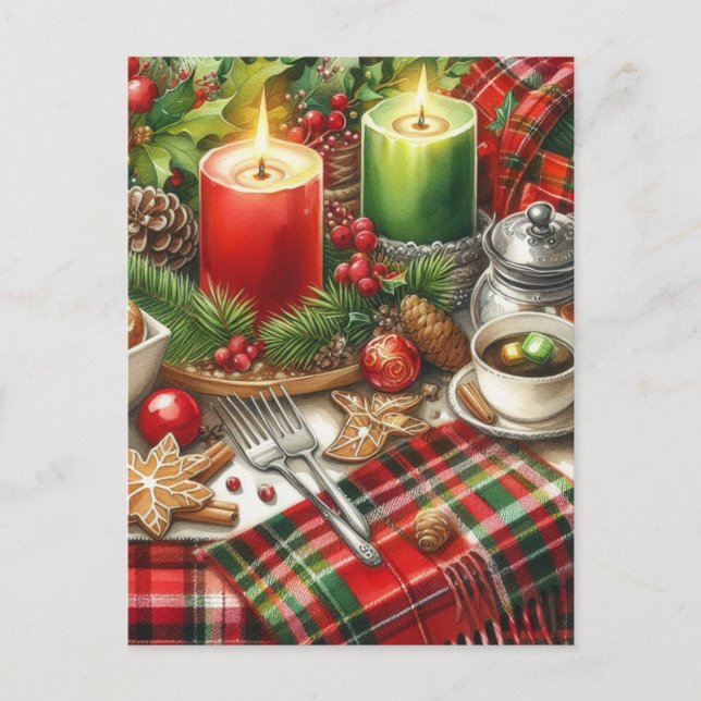 Carte Postale Bougie rouge et verte avec des biscuits de Noël (Devant)