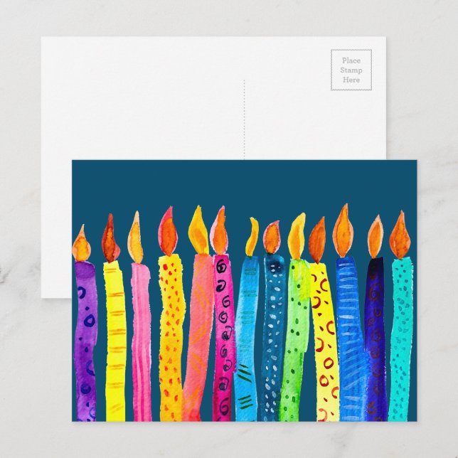 Carte Postale Bougies d'anniversaire aquarelle (Devant / Derrière)